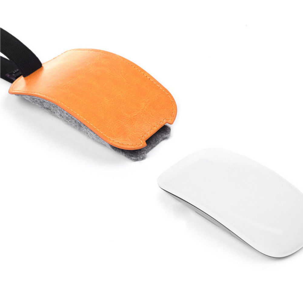 Travel Accessories Apple - Oranje PU-leer vilten muiszakje Reisdraagtas Stofkap